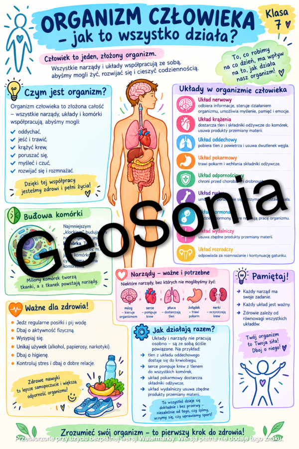 Organizm człowieka  jako funkcjonalna całość biologia klasa 7 sketchnotka