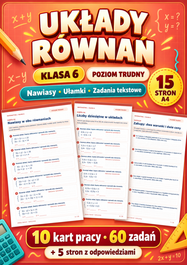UKŁADY RÓWNAŃ-TRUDNE-klasa 6