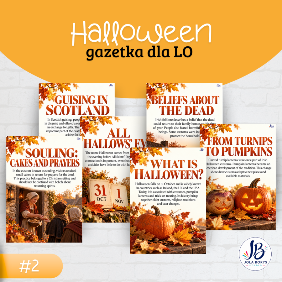 Halloween i listopadowe tradycje — 3 gazetki szkolne w pakiecie | SP, LO i po polsku