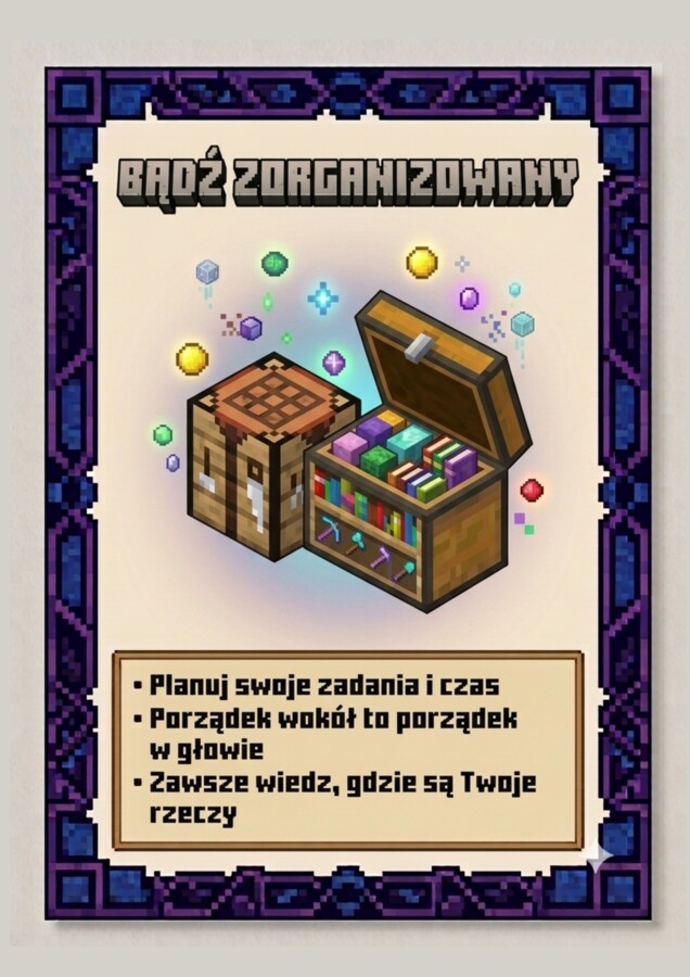 Minecraft – Zestaw 9 plakatów motywacyjnych i edukacyjnych do klasy (Styl Pixel Art)