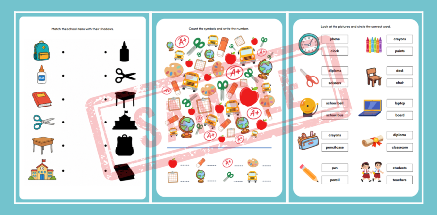 BACK TO SCHOOL – ENGLISH ACTIVITY PACK | KLASY 1–3 (counting, matching, wordsearch, decoding i więcej!)