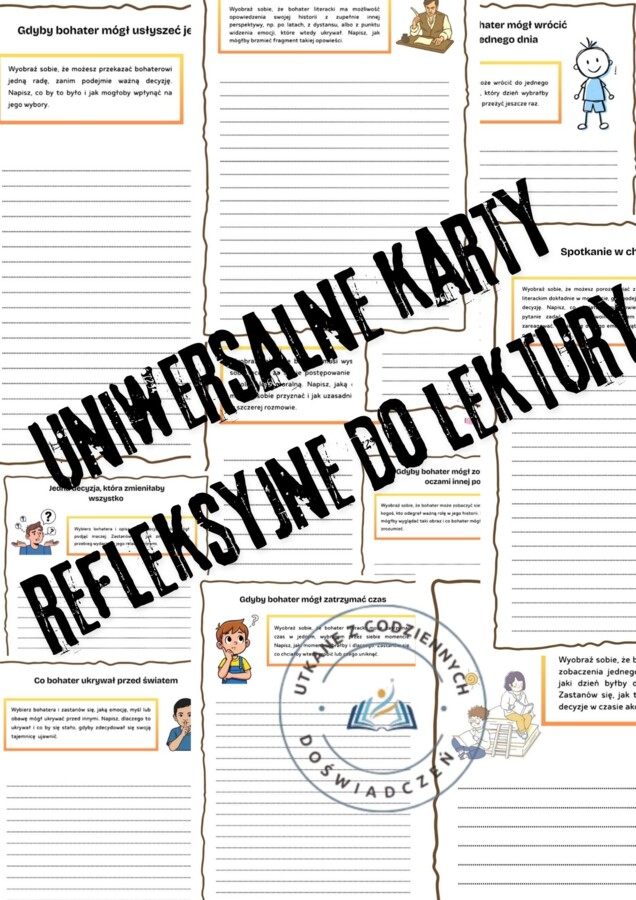 Uniwersalne karty refleksyjne do lektury- zestaw 10 kart pracy