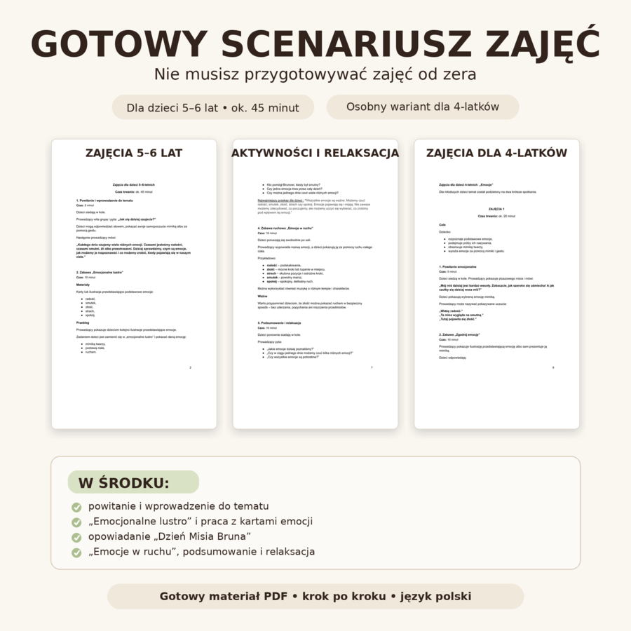 Emocje w przedszkolu – scenariusz zajęć + karty emocji i bajka | 4–6 lat