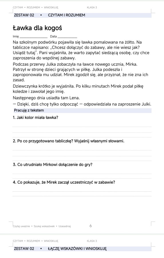 Czytam – rozumiem – wnioskuję. Klasa 3.