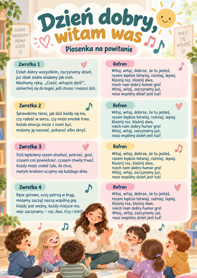 "Dzień dobry wszystkim" - piosenka na powitanie w grupie lub na zajęciach specjalistycznych