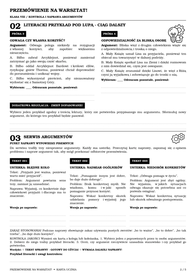 "Przemówienie na warsztat"  - materiał do ćwiczeń.