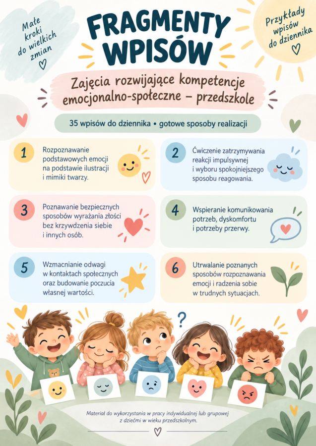 Zajęcia rozwijające kompetencje emocjonalno-społeczne – przedszkole- Tematy i realizacja.