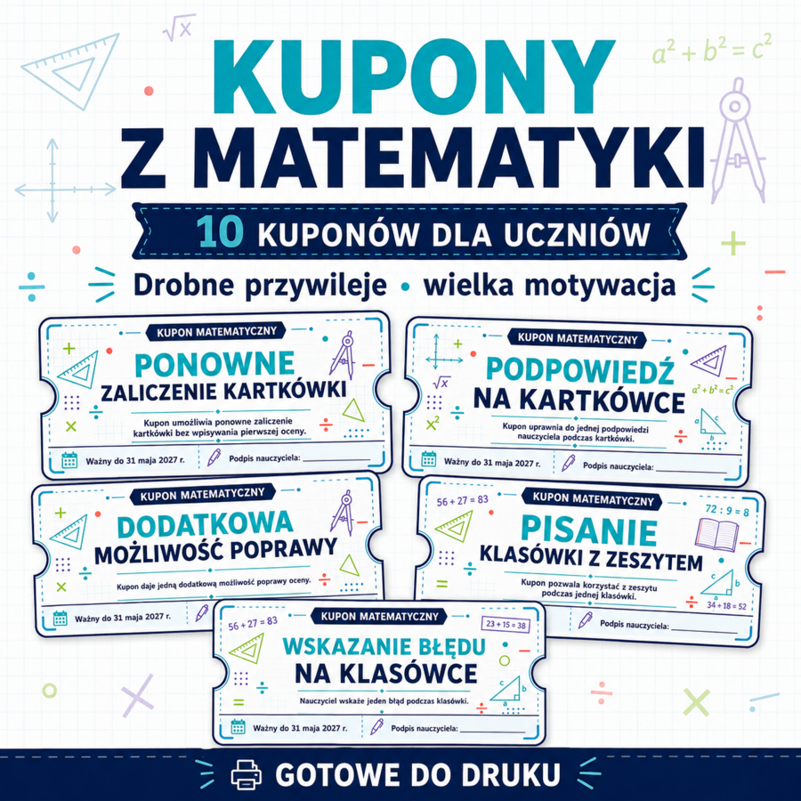 🎟️ KUPONY Z MATEMATYKI – 10 PRZYWILEJÓW DLA UCZNIÓW
