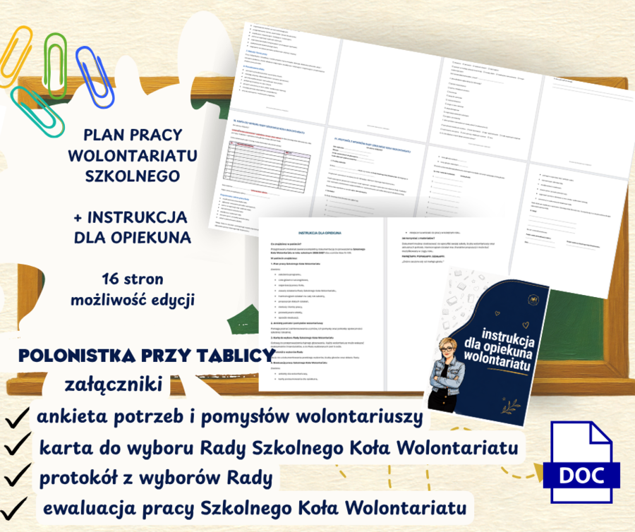 PLAN PRACY WOLONTARIATU, WOLONTARIAT, KLUB WOLONTARIUSZA, gotowy plan pracy z dokumentacją