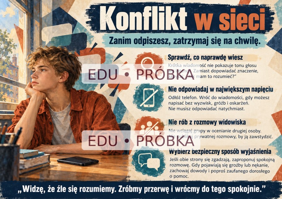 KONFLIKT — Jak się różnić i nie ranić? | 20 plansz A4 | Gazetka edukacyjna