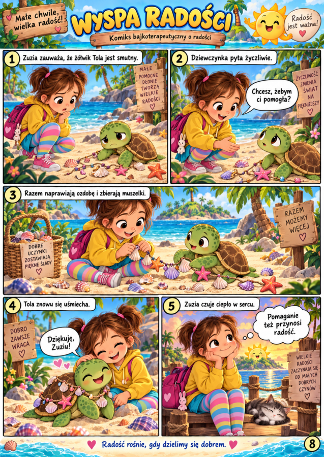 „Wyspa Radości” – komiks bajkoterapeutyczny o radości, wdzięczności i dobrych chwilach