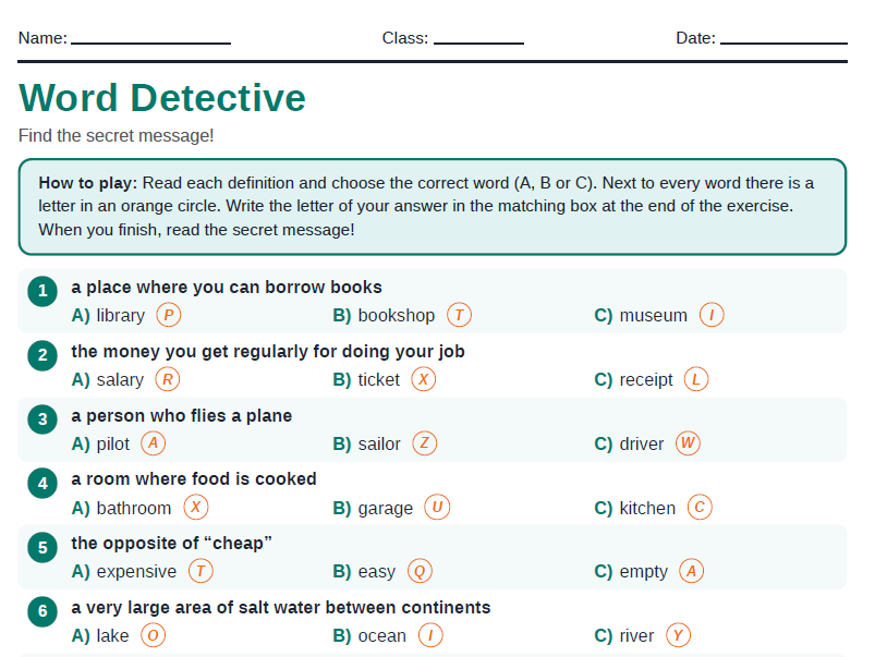 Word Detective- vocabulary exercise