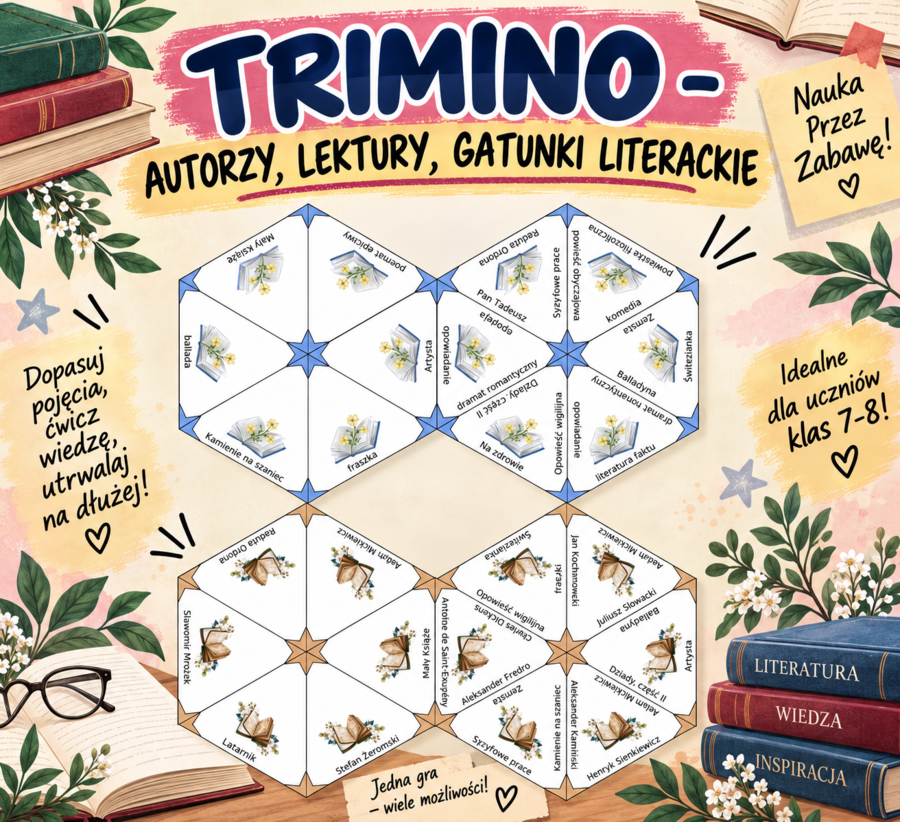 TRIMINO - AUTORZY, LEKTURY 7-8, GATUNKI LITERACKIE