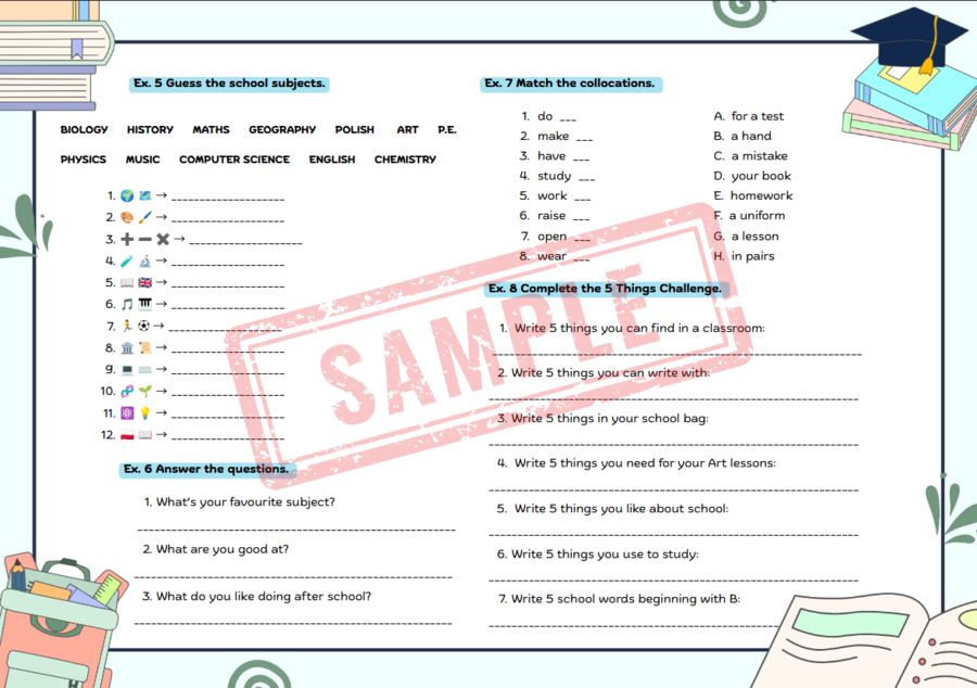 Back to School – English Worksheets | Klasy 4–7 | Powtórka po wakacjach