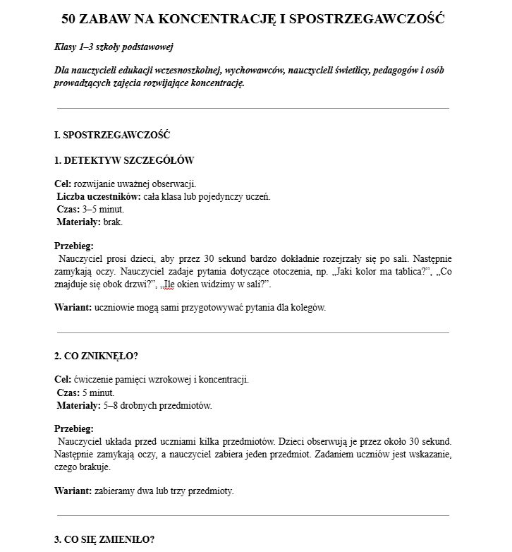 50 zabaw na koncentracje i spostrzegawczość