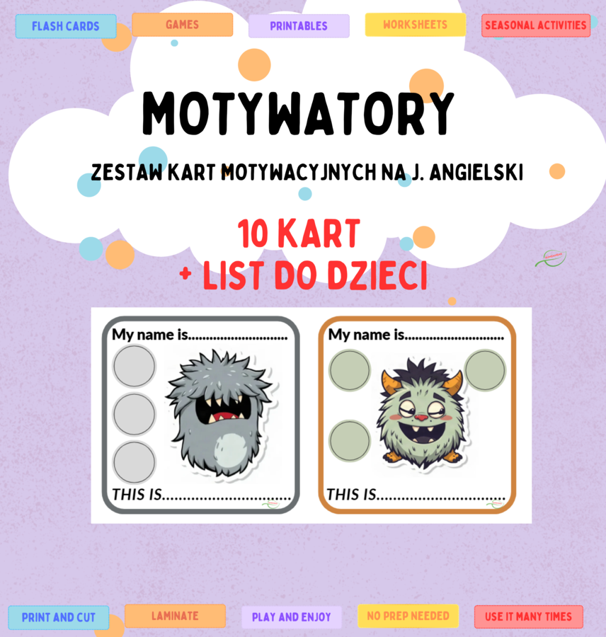Motywatory Karty motywacyjne na j. angielski