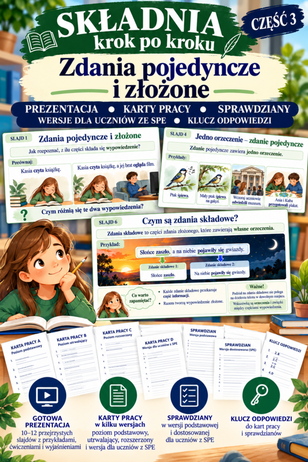 Składnia krok po kroku- zdania pojedyncze i złożone