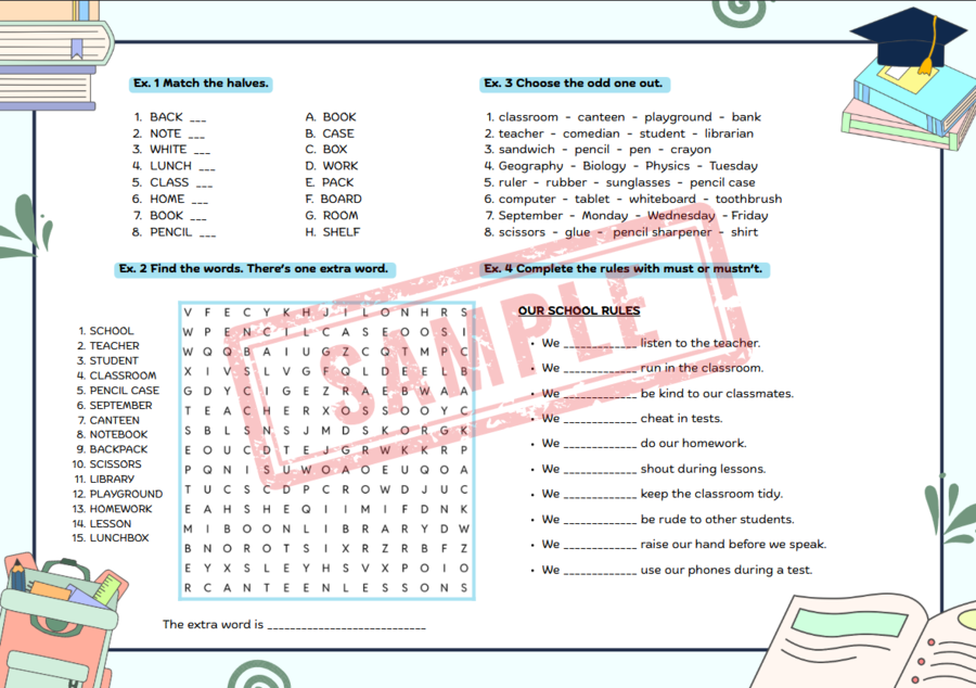 Back to School – English Worksheets | Klasy 4–7 | Powtórka po wakacjach