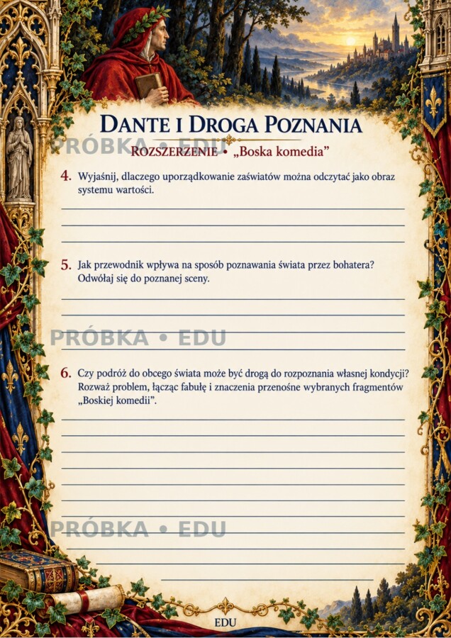 ŚREDNIOWIECZE — epoka literacka | LO | 22 karty dwustronne, 132 zadania, sprawdzian i klucze