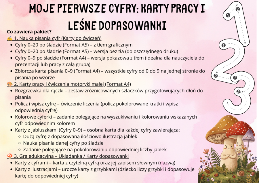 Moje Pierwsze Cyfry: Karty Pracy i Leśne Dopasowanki (0–20)