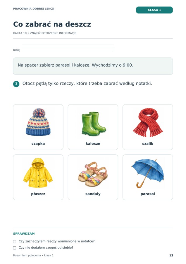 Rozumiem polecenia. Klasa 1 – 24 karty pracy | Czytanie ze zrozumieniem PDF