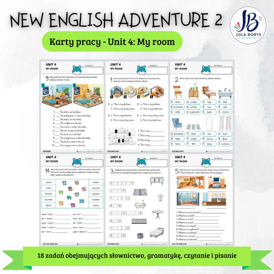 New English Adventure 2 – Unit 4: My Room – karty pracy