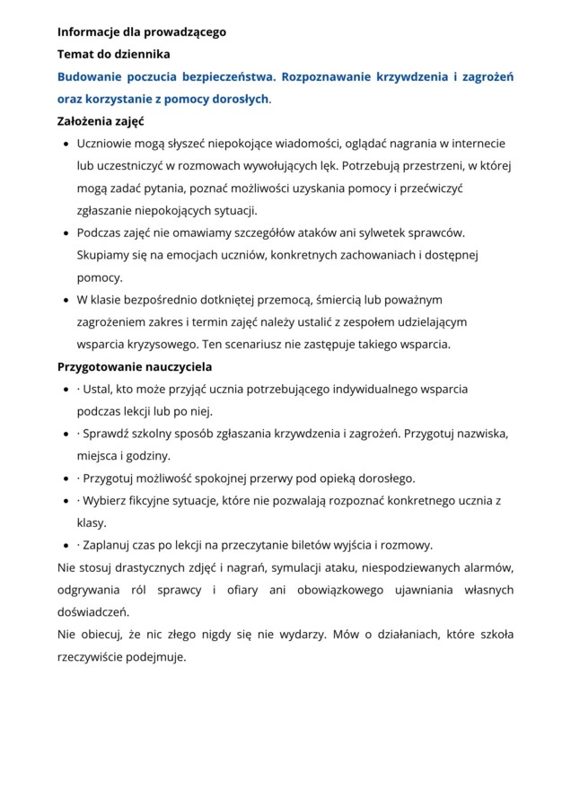 MAM PRAWO CZUĆ SIĘ BEZPIECZNIE – scenariusz zajęć dla klas 4–8