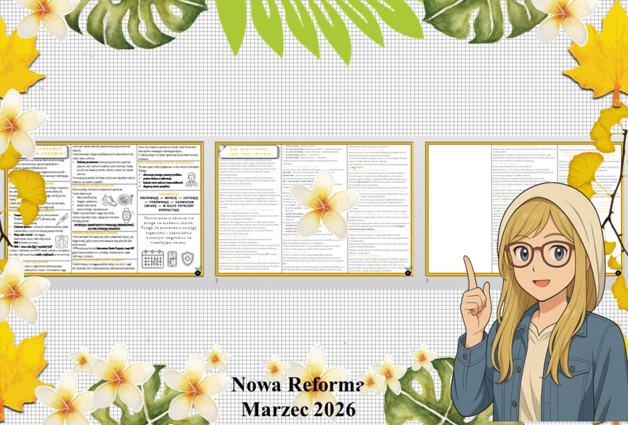 Sketchnotka/notatka - dla ucznia i przypomnienie dla nauczyciela w pdf. Temat "Jak monitorować swój stan zdrowia?". Edukacja zdrowotna. Klasa 7.