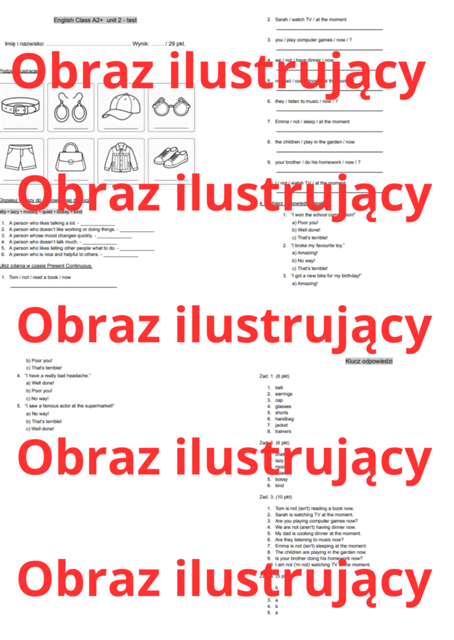 English Class A2+ unit 2 (sprawdzian / praca klasowa)