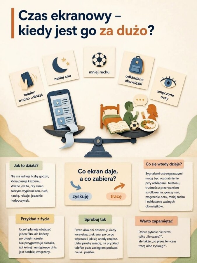 Twój mózg potrzebuje OFFLINE – higiena cyfrowa, czas ekranowy i koncentracja | 9 plansz edukacyjnych