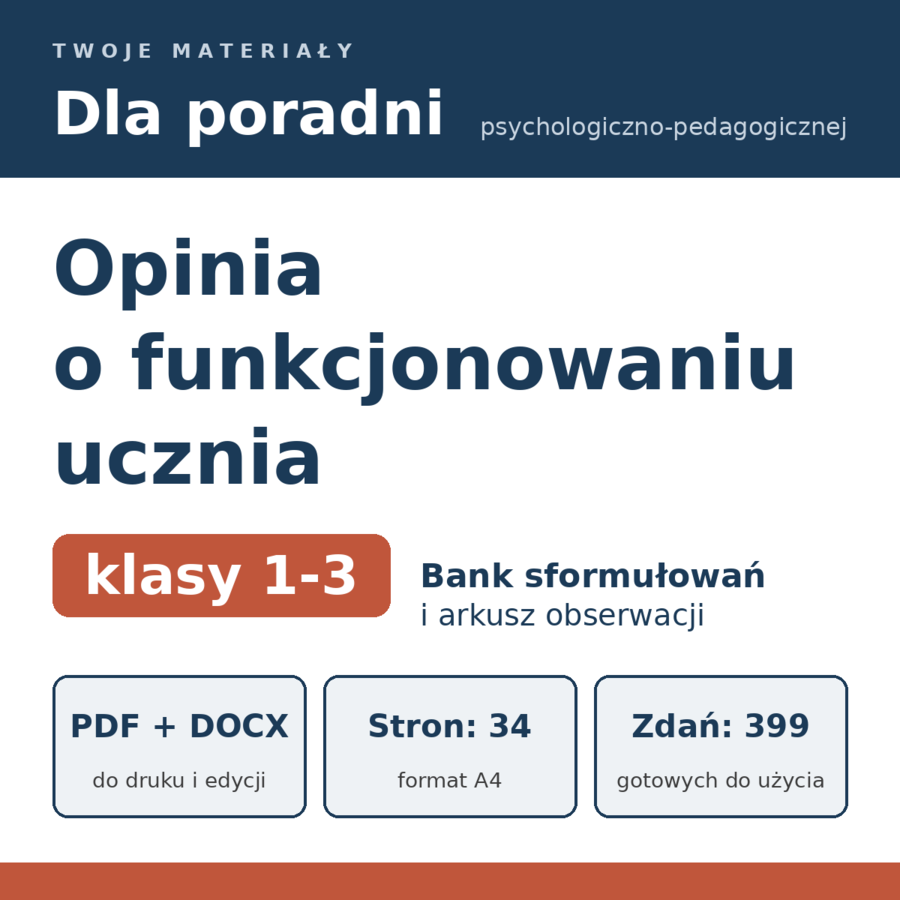 Opinia o funkcjonowaniu ucznia klas 1-3 dla poradni - bank sformułowań i arkusz obserwacji