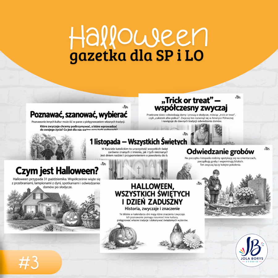 Halloween i listopadowe tradycje — 3 gazetki szkolne w pakiecie | SP, LO i po polsku