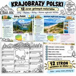 Krajobrazy Polski – góry, wyżyny, niziny i wybrzeże | 12 stron kart pracy i materiałów edukacyjnych