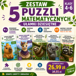 Zestaw 5 puzzli matematycznych – ułamki dziesiętne: dodawanie, odejmowanie, mnożenie i dzielenie | klasy 4–6