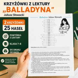 Krzyżówka z lektury „Balladyna” – karta pracy | Klasa 7–8 | powtórka, kartkówka, egzamin ósmoklasisty