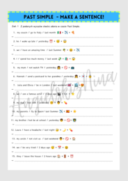 Make a Sentence! - Past Simple - karta pracy - czasowniki nieregularne & regularne - angielski - ćwiczenia - zadania - do druku - egzamin ósmoklasisty - matura - gramatyka - do wydrukowania - .pdf