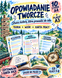 Opowiadanie twórcze bez tajemnic – 10 elementów twórczych, wzór, karta pracy i plakat | E8