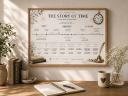 Plakat z czasami angielskimi The Story Of Time