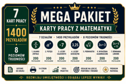 MEGA PAKIET kart pracy z matematyki | 1400 przykładów | 7 tematów | PDF do druku