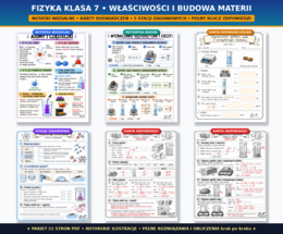 Fizyka Klasa 7: WŁAŚCIWOŚCI I BUDOWA MATERII | Cały dział: Notatki + Karty doświadczalne + 5 Stacji zadaniowych + Klucz odpowiedzi (PDF)