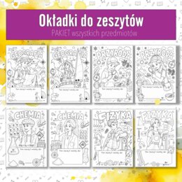 PAKIET okładki do zeszytów. Wklejki na pierwszą stronę z wszystkich przedmiotów.