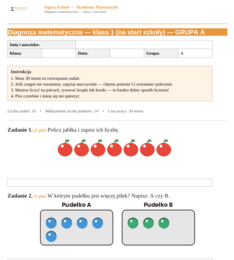 Diagnoza matematyczna – klasa 1 (na start szkoły)