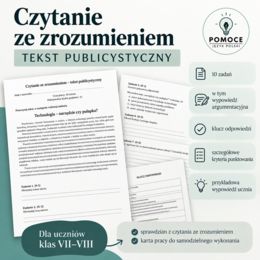 tekst publicystyczny - czytanie ze zrozumieniem, karta pracy, sprawdzian