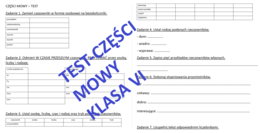 Odmienne części mowy - test, kartkówka dla klasy VI