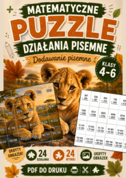 Matematyczne Puzzle – Dodawanie Pisemne | Działania Pisemne | Klasy 4–6 | PDF 🧩🦁