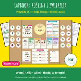 Moja okolica: Lapbook „Rośliny i zwierzęta w mojej okolicy” – przyroda kl. 4, nowa podstawa 2026 | do wycięcia i wklejenia | kolor i cz-b