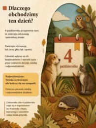 Światowy Dzień Zwierząt – gazetka szkolna i 18 plansz edukacyjnych o dobrostanie i odpowiedzialnej opiece