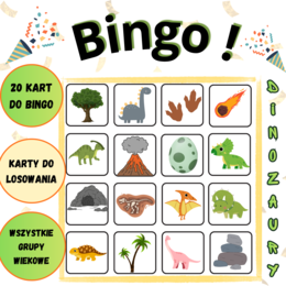 Dinozaurze bingo dla dzieci | 20 kart do bingo