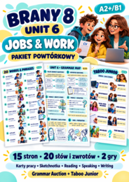 Brainy 8 Unit 6 – Jobs & Work | Powtórka A2+/B1 | 15 stron, sketchnotka i 2 gry