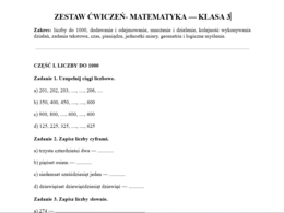 Zestaw ćwiczeń matematyka klasa III